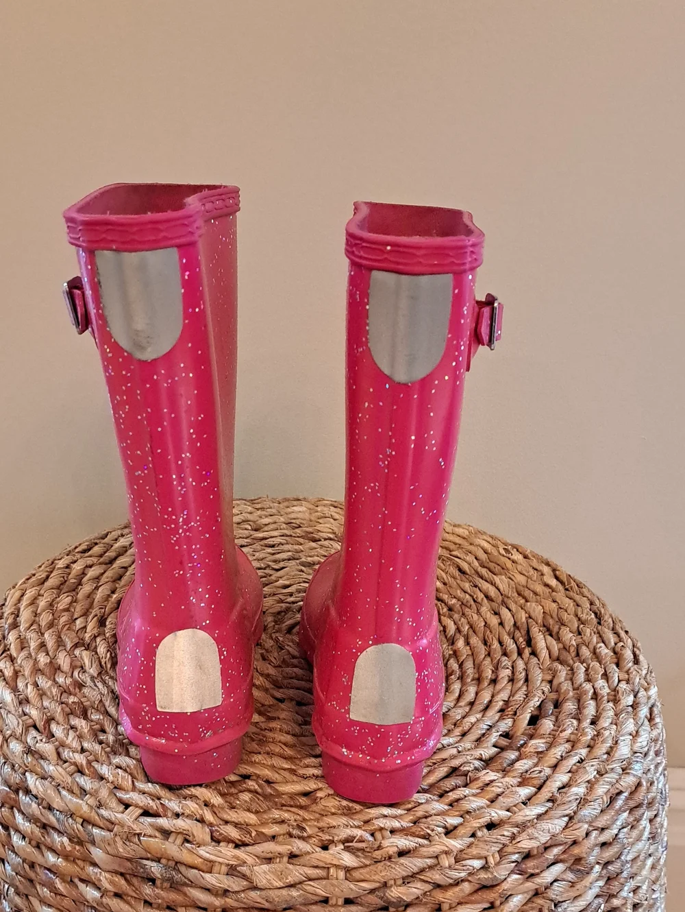 Hunter Youth Girls Wellie Rain/Outdoor Pink Glitter Tall Preppy Tall Boots 1